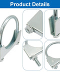 Close-up of 2 Pack 3 Inch U Bolt Muffler Exhaust Clamps For Cars And Trucks, Beefy Heavy Duty Galvanized Iron Exhaust Clip details