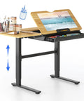 Flexispot Electric Drafting Table With Adjustable Height And Tilting Top 47.2 By 23.6 Inches Extendable Workstation storage drawer with art supplies.