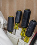 USA Made Four Piece Slotted And Phillips Screwdriver Set With Cushion Grip Handles And Tip Ident in tool pouch