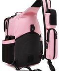 Pink Tactical Sling Crossbody Bag With Moveable Universal Holster 15L Capacity showing side pockets and adjustable straps