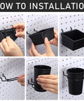 Installation of All In One Pegboard Organizer Kit With 3 Racks 3 Baskets 8 Bins 4 Cups 8 Hooks 4 Loops And Cup Holder For Garage
