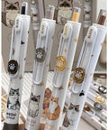 Four Pack Cute Cat Gel Pens Retractable 0.5mm Black Ink Writing Pens For Girls Women Boys Kawaii Aesthetic Cartoon Pens