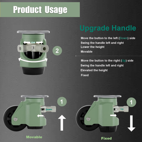 Height Adjustable Leveling Casters With Ratchet Handle 4 Pack Plate Casters For Heavy Duty Industrial Machines And Workbenches 1400 Lb Total Capacity Retractable Mobility With Rugged Aluminum Housing