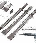 Heavy Duty Air Hammer Kit With 3 Long Bits For Punching And Chipping Metal Perfect For Auto Repair And Construction Jobs Where You Need Serious Power And Precision, 3-piece steel chisel set
