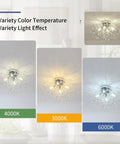 Color temperature variations of 4 Light Crystal Sputnik Ceiling Fixture Chrome Finish Semi Flush Mount For Bedroom Kitchen Hallway Entryway And Bathroom With G9 LED Bulbs Not Included 9.5 Inches High By 17.7 Inches Wide Sleek Glam Statement Light.