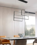 Contemporary LED Square Pendant Light Chandelier In Black, Dimmable Adjustable Cord Length, Ideal For Dining Room, 36 Inch