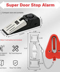 Dimensions and features of the Dual Protection Door Lock Alarm Kit For Travel And Home Use On The Go Security in red.