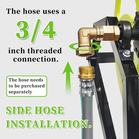 Heavy Duty Garden Hose Reel With Crank Handle Retractable 5/8 Inch Hose Reel For Wall Or Floor Mount No Hassle Metal Construction Holds Up To 300 Feet Of Hose Rotates 180 Degrees side hose installation with 3/4 inch connection