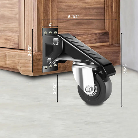 Badass Heavy Duty Workbench Casters set of four with urethane wheels and steel mounting plates on a workbench.