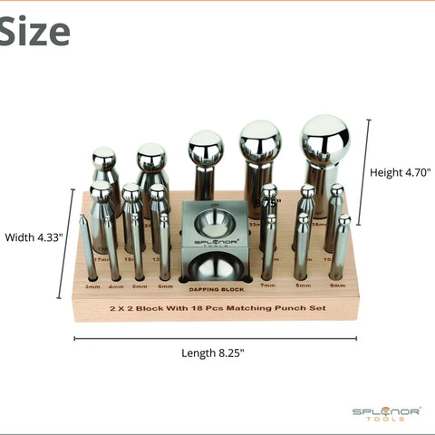 Steel Dapping Block And Dapping Punch Set For Jewelry Making And Metal Forming Die Shaping Doming Tools on wooden base