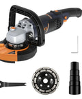 5 Inch Concrete Surfacing Grinder With 1500W Motor, 7 Adjustable Speed Angle Grinder Kit, Diamond Disc, Removable Guard, Accessories