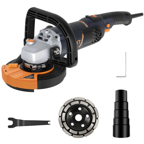 5 Inch Concrete Surfacing Grinder With 1500W Motor, 7 Adjustable Speed Angle Grinder Kit, Diamond Disc, Removable Guard, Accessories