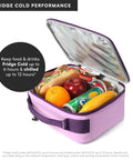 Keep Your Grub Fridge Cold All Day With This Straight Up Sweet Soft Sided Lunch Bag Featuring Double Ice Packs For Office Grind School Runs And Weekend Adventures In Smooth Lavender, filled with food and drinks.