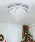 Crystal Chandelier LED Ceiling Light 19.6 Inch Flush Mount Fixture For Living Room Bedroom Kitchen Dining Room Cool White Glow Lit