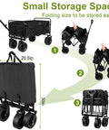Foldable Wagon Cart With Big All Terrain Wheels And Drink Holders For Beach Camping Fishing Gardening Sports And Shopping Heavy Duty Frame Carries Up To 330 Pounds shown folded