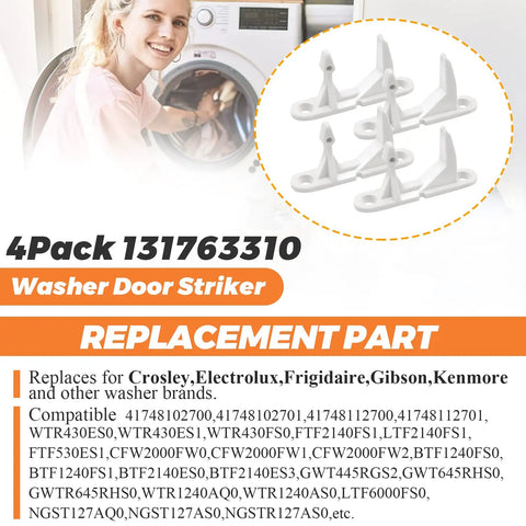 Four Pack 131763310 Washer Door Striker Replacement Upgrade Kit For Compatible Front Load And Top Load Washers Pro Grade Easy Install And Durable Build, four white plastic strikers