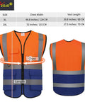 Hi Vis Safety Vests With Pockets Pack Of 10 For Outdoor Work Cycling Running Walking And Sports Reflective Vests For Men And Women 2XL Mix Orange Blue ANSI ISEA 107 2015 Compliant front and back view