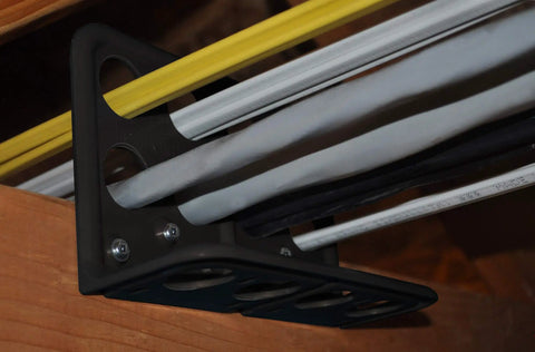 Box Of Fifty H2 Homer Helpers For Electrical Wire Management, black cable bracket holding multiple wires in place.