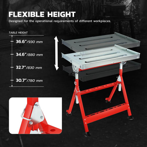 Beefy Carbon Steel Welding Table With A Spacious 29.5 Inch By 19.3 Inch Surface, 400 Pound Load Capacity, Adjustable Angle And Height