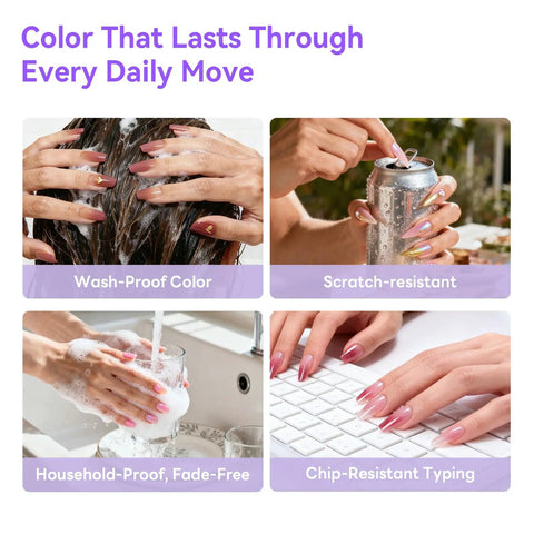 12 Color Airbrush Gel Nail Polish Set demonstrates wash-proof, scratch-resistant, household-proof, and chip-resistant qualities.