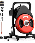 Get The Job Done Fast With This 50 Ft Electric Drain Cleaner And Auto Feed Sewer Snake, featuring a motorized cable reel and accessories.