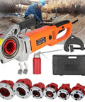 Straight Shooter Electric Pipe Threader With 2300 Watt Full Copper Motor Quick Change Die Set for steel pipes and conduit.