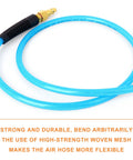 1/4 Inch By 25 Foot Reinforced Polyurethane Air Hose With Brass Fittings 300 PSI Max Blue PU Tubing Heavy Duty Yet Flexible Easy Install