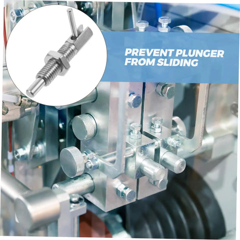 Close-up of Tough As Nails Stainless Steel Spring Plunger Pin With L Handle for cabinets, used in industrial machinery.