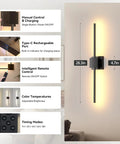 Set Of 2 Dope Battery Operated Wall Sconces With Rotatable Picture Lights, LED functions and dimensions displayed on wall