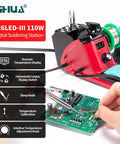 110W Soldering Iron Station Kit with LED display, soldering PCB with stainless tweezers, PID temperature control, quick recovery.