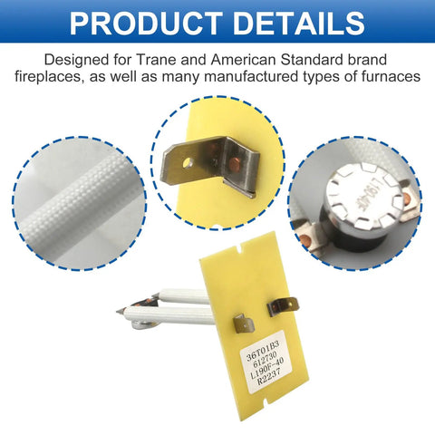 Details of Furnace Limit Switch 3 Inch Insert C340056P04 Replacement Part for Trane American Standard Heaters with 190 Degree Safety Cutoff