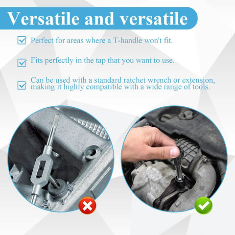Illustration comparing incorrect and correct use of Tap Socket Set Eight Piece For Auto Shop Pros with taps.