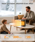 Fast Heat Desk Heater With Remote 1500W Ceramic PTC Tiny But Mighty Space Heater warming small living room with man and child