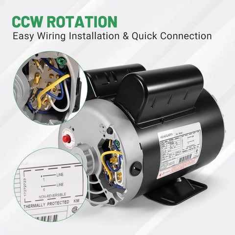 Heavy 5Hp Air Compressor Motor 3450 Rpm 208V Single Phase P56 Ccw Rotation wiring details with easy connection.