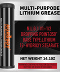 Front view of HORUSDY multi-purpose lithium grease tub, black cylindrical container, 14.1 oz net weight