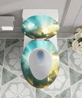 Toilet Seat Elongated Quick Release Bathroom with cloud design, 14.5" x 18.5", installed on a toilet.