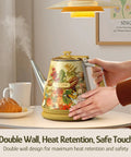 Retro 1L Electric Kettle Cordless 800W Fast Boil Double Wall 304 Stainless Steel BPA Free Auto Shut Off, floral design