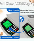 Full view LCD display on 40Kg Commercial Digital Kitchen Scale With Tare Function showing updated screen design