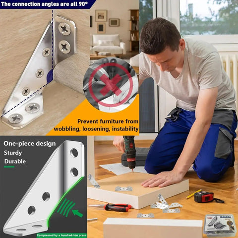 Rock Solid Stainless Steel Corner Brackets For Wood, 20 Piece Set Of Heavy Duty Universal L Brackets shown in a home assembly project.