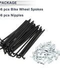 Universal Bicycle Spokes Kit 12G 82mm Length Black Carbon Steel with 36 Spokes and 36 Nipples for Wheel Replacement