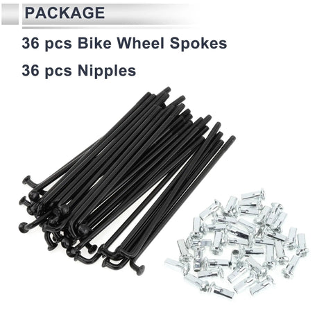 Universal Bicycle Spokes Kit 12G 82mm Length Black Carbon Steel with 36 Spokes and 36 Nipples for Wheel Replacement