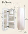 LED Jewelry Cabinet Organizer With Lockable Door And Wall Mount Rounded Wide Mirror Hidden Jewelry Storage Interior Mirror 3.9 x 16.5 x 42.5 Inches Open View