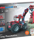 Six Vehicle Pneumatics Building Kit For Hands On STEM Fun Dope German Made Quality Blocks With Compressor Cylinders And Exhaust Throttles Build Six Different Cars For Expert Builders And Creative Problem Solvers. box front with pneumatic tractor model