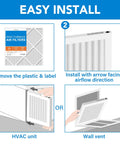Installation steps for 10x20x1 Air Filter MERV 8 Pleated 6 Pack for Furnace and AC Returns, showing removal and direction.