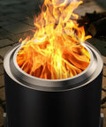 Stainless Steel Smokeless Fire Pit 19.5 Inch Outdoor Bonfire with vivid flames, ideal for backyard and camping use.