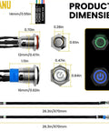 Dimensions of 2 Pack Chassis Switch With Metal Button 12mm Boot Reset And 16mm Host Switch Cable 60cm Extension