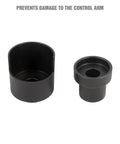 Upper Control Arm Bushing Press Kit For Easy No Hassle Removal And Installation Of Control Arm Bushings Without Damaging The Arm, Compatible With Most Rear Wheel Drive Vehicles From Chrysler Ford GM, Non Damaging Tool Set For Quick, Clean Install showing black adapter pieces.