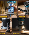 Cordless Jigsaw And Wood Router Kit For Precise Cuts And Edge Shaping With A Brushless Router, Dual 4.0Ah Batteries, Quick Setup, Smooth Finish, All In One Woodworking Power Pack, aluminum housing and dust port