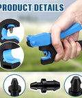 Hand using Drip Irrigation Hole Punch Tool Set With Fifty Goof Plugs And One Punch Tool for backyard garden hose tubing.