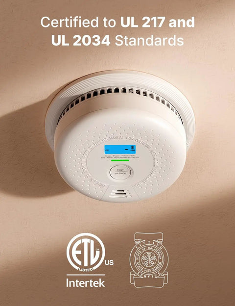 Standalone Smoke And Carbon Monoxide Detector SC01 1 Pack A Cinch To Install Battery Powered Home Safety Alarm For Early Fire And Gas Alert No Wi Fi No Interconnection Reliable Detection For Peace Of Mind white ceiling unit with test/silence button
